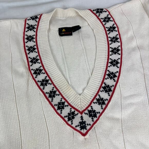 Vintage 90s LizSport Cotton Sweater Size Large Classic Preppy Knit V Neck - Picture 2 of 7